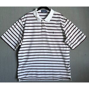 Polo Golf Ralph Lauren Shirt Men XL White Striped Short Sleeve Logo 100% Cotton